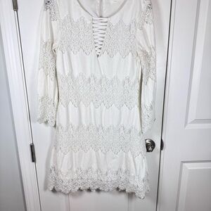 Sugar + Lipz Ivory Lace Boho Bridal Resort Cottagecore Milkmaid Dress Small